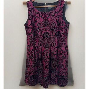 Gabby Skye Fuchsia and Black Floral Midi Dress